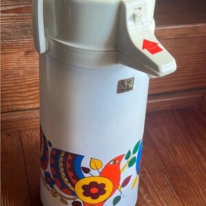 Rare Vintage Air Pot Bird Floral Pump Vacuum Dispenser Coffee MCM Retro Works.
